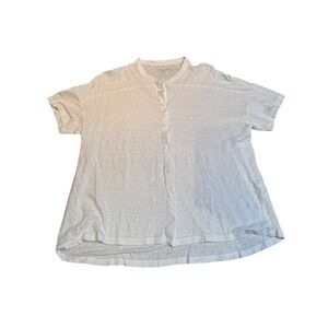 EILEEN FISHER White Organic Linen Band Collar Button Up Shirt M